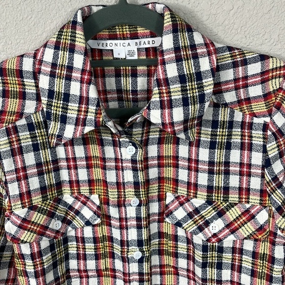 New Veronica Beard Shania Plaid Plaid Button Down Blouse Shirt Linen Fall Sz 0 - Picture 6 of 15